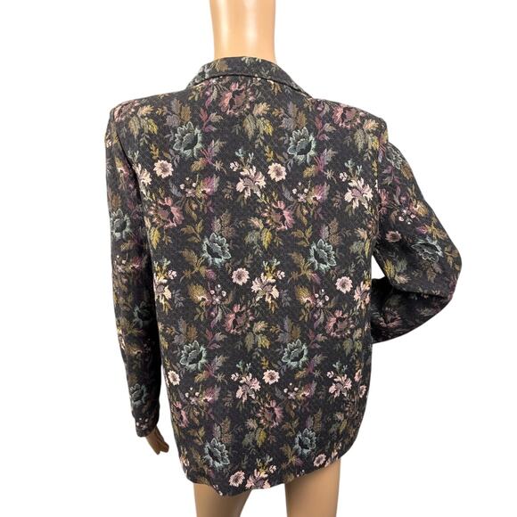 Vintage Floral Tapestry Blazer Jacket Open Front Boxy Fit Boho Cottagecore 90s - Picture 4 of 8